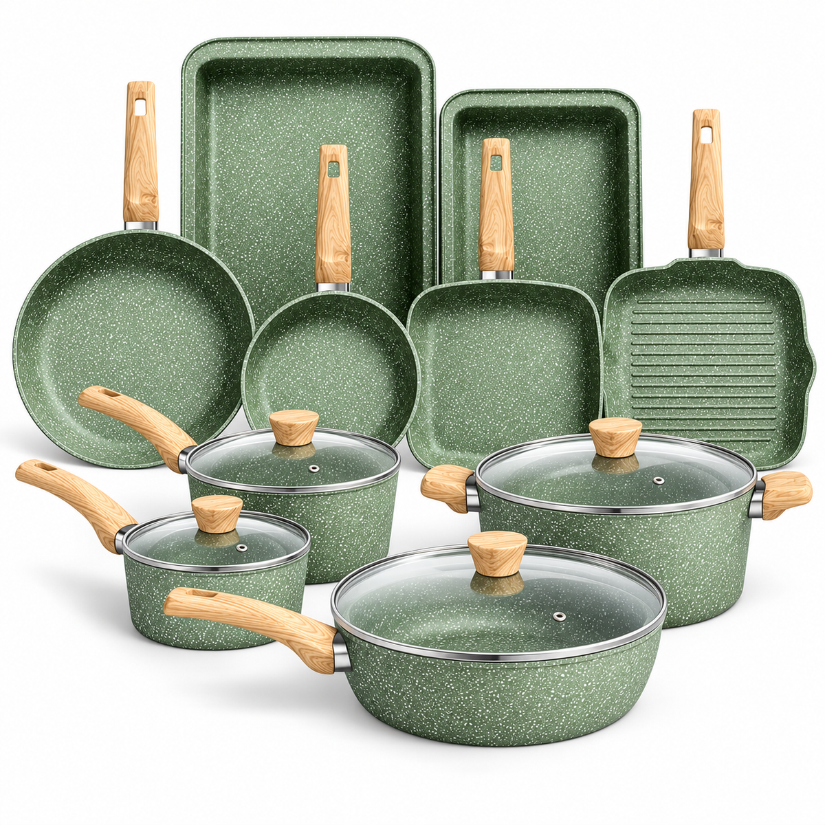 Batterie de cuisine antiadhésive Vert